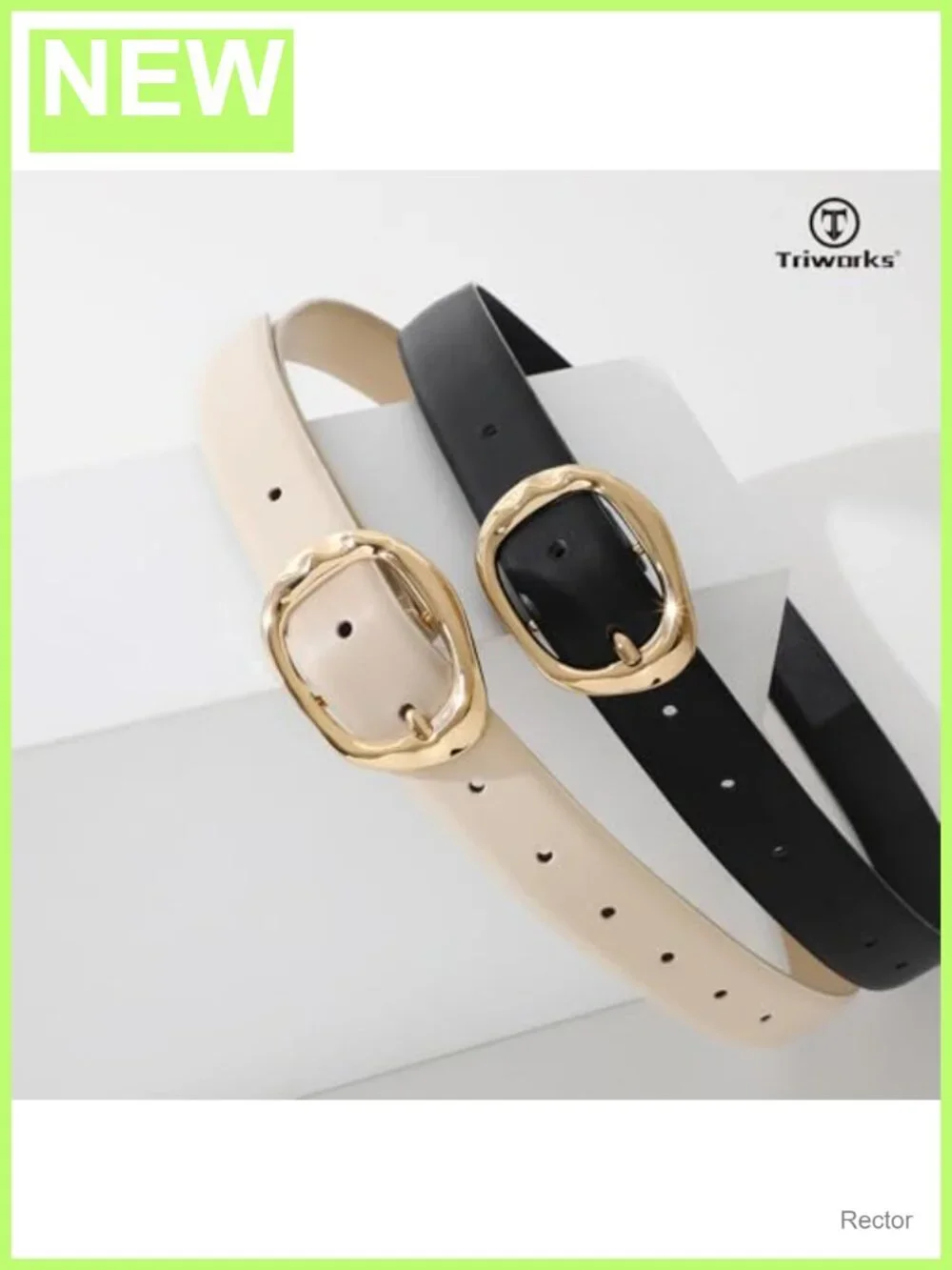 2 Pack Faux Leather Belts for Women Fashion Waist Belts with Gold Liquid Shape